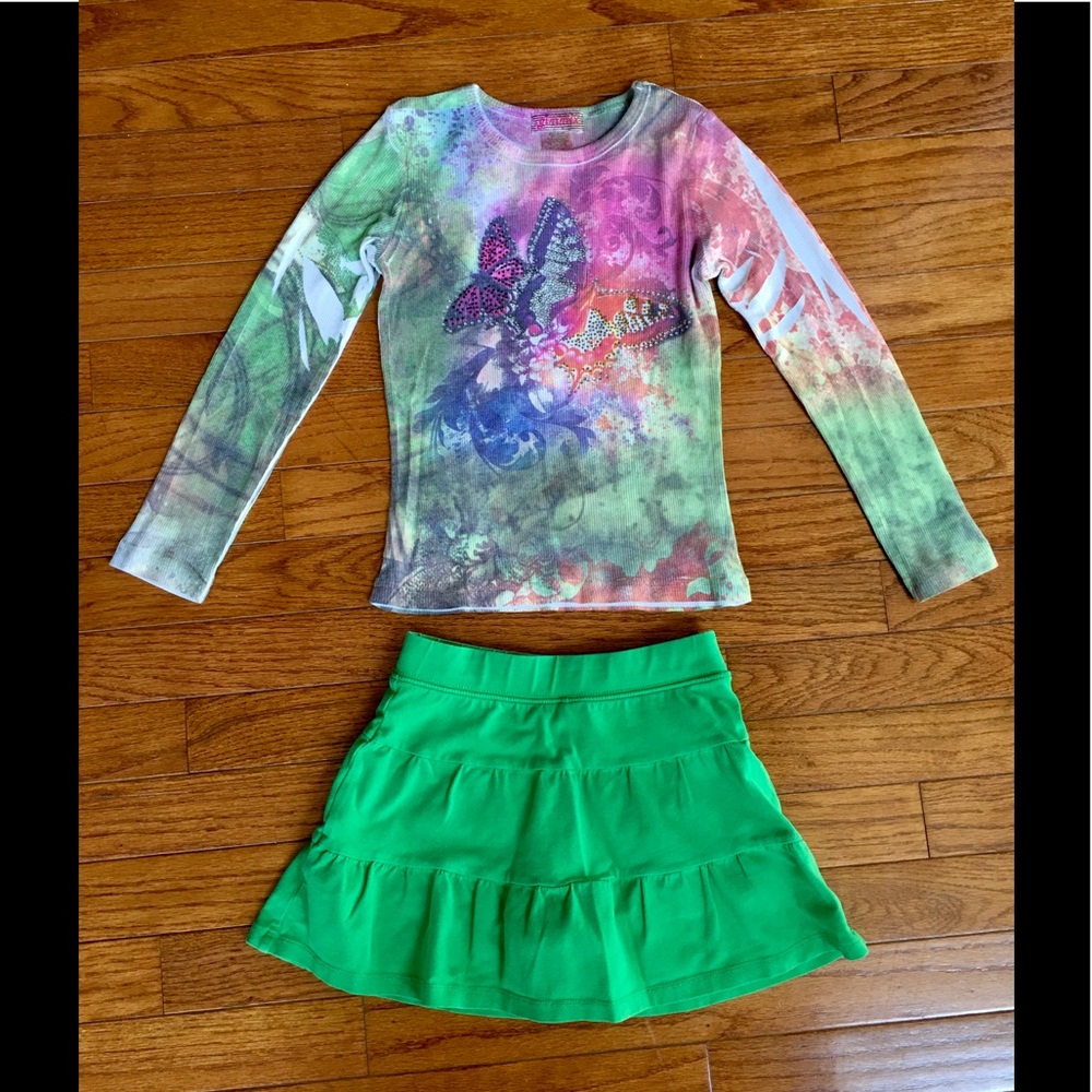 Tie-Dye long sleeves & raffle skirt Girls size 5/6